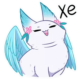 😃 xe cat, wings, flower, animal, cute, cartoon telegram sticker