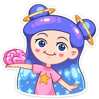 😔 kartun, gadis, otak, luar angkasa, bintang, planet, imut telegram sticker
