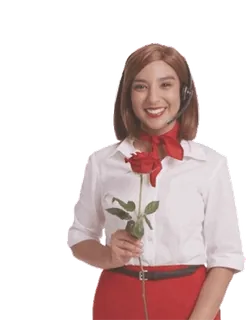 🌷 mujer, rojo, rosa, atención al cliente, sonrisa, retrato telegram sticker
