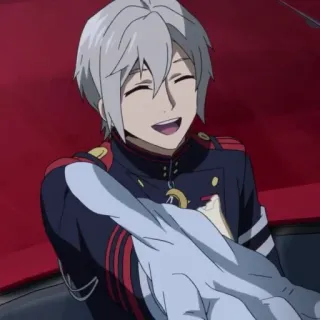 🖇 anime, military uniform, smiling, male character, grey hair, formal attire telegram sticker