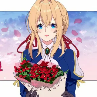 🥰 Violet Evergarden Anime, Personagem, Feminino, Flores, Loira, Violet Evergarden whatsapp sticker
