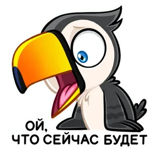 😳 Ой, что сейчас будет tucano, pássaro, desenho animado, expressão, russo, surpresa telegram sticker