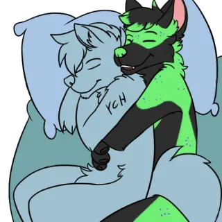🤗 YCH furry, hug, cuddle, sleeping, anthropomorphic, ych, cute, bed telegram sticker