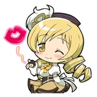 😘 Mami Tomoe Puella Magi Madoka Magica Anime, Maghetta, Carino, Chibi, Occhiolino, Bacio telegram sticker