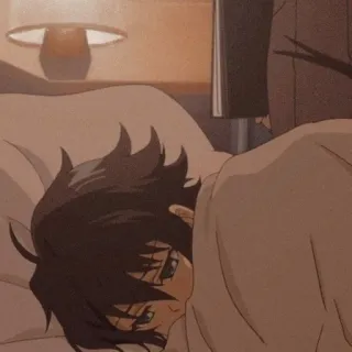 🤍 anime, dormire, sdraiato, letto, camera da letto, assonnato telegram sticker