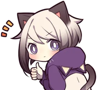 👍 fille chat, animé, pouce levé, mignon, kawaii, autocollant, dessin animé whatsapp sticker