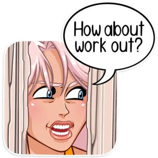 👋 How about work out? Cartoon, Training, Workout, Blondine, Mädchen telegram sticker