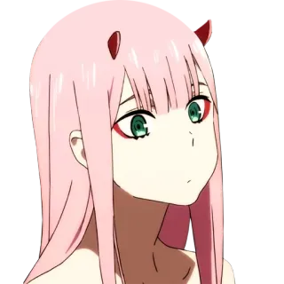 👀 Zero Two Darling in the Franxx Anime, Zero Two, Pinke Haare, Hörner, Darling in the Franxx, Waifu telegram sticker