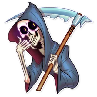 😬 Grim Reaper Ceifador, Morte, Foice, Esqueleto, Capuz, Desenho animado, Adesivo telegram sticker