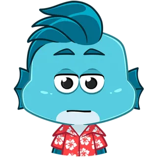 🐟 Cartone animato, Pesce, Personaggio, Blu, Camicia hawaiana telegram sticker