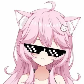 🩸 anime, cat ears, pink hair, pixel glasses, avatar, cartoon telegram sticker