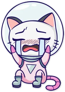 😭 gato, astronauta, llorando, triste, espacio, kawaii whatsapp sticker
