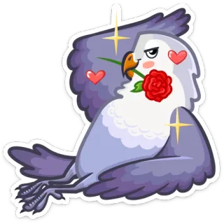 🌹 oiseau, rose, amour, cœur, mignon, dessin animé, animal whatsapp sticker