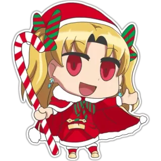 🎅 Anime, Noël, Chibi, Dessin animé, Personnage, Mignon, Canne de Noël telegram sticker