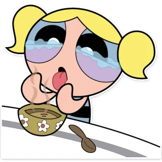 🥵 Bubbles Powerpuff Girls Cartone animato, Piangendo, Triste, Ciotola, Mangiare telegram sticker