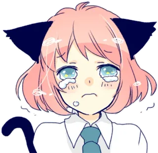 😢 anime, chorando, garota, orelhas de gato, triste, mangá, emocional telegram sticker