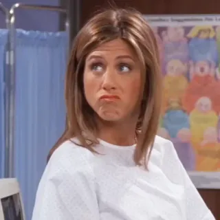 🤐 Rachel Green Friends Jennifer Aniston, Série TV, Hôpital, Tête drôle, Expression, Moue telegram sticker