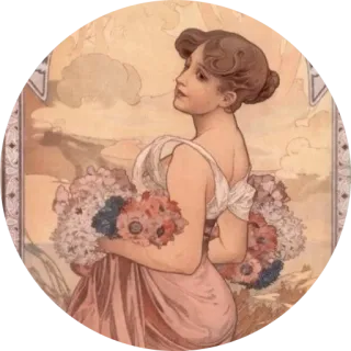 🌺 Jugendstil, Frau, Blumen, Porträt, Vintage, Ästhetik telegram sticker