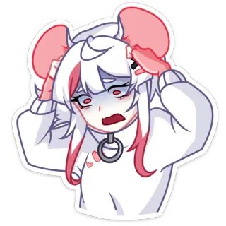 😨 Ragazza anime, Orecchie da topo, Ansioso/a, Adesivo, Carino/a, Cartone animato, Collare whatsapp sticker