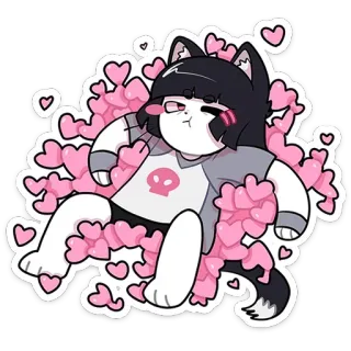 ☺ cartoni animati, ragazza gatto, anime, cuori, kawaii whatsapp sticker