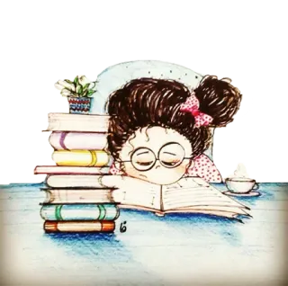 😒 book, reading, girl, glasses, student, study, cartoon telegram sticker