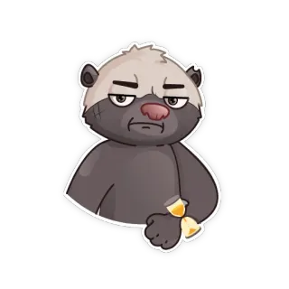 😑 tejón mielero, animal, dibujo animado, reloj, impaciente telegram sticker