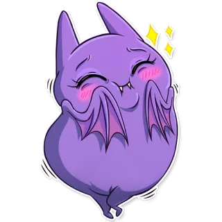 😊 dơi, dễ thương, hoạt hình, động vật, tím, bay, kawaii, nhãn dán telegram sticker