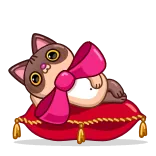 🥰 chat, chaton, nœud, oreiller, mignon, animal, animal de compagnie whatsapp sticker