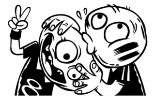 😘 Cartoon, Friedenszeichen, Gesicht, Augen, Mund, Schwarzweiß telegram sticker