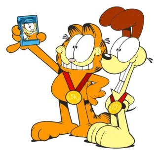 🤩 Garfield cat, dog, cartoon, friends, medal whatsapp sticker