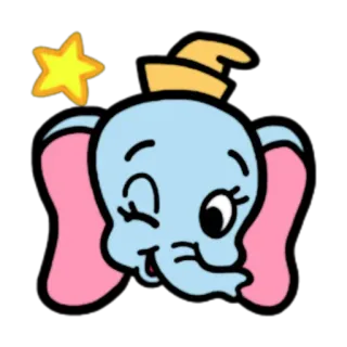 😉 Dumbo 코끼리, 디즈니, 만화, 귀여운, 동물, 별, 윙크 telegram sticker