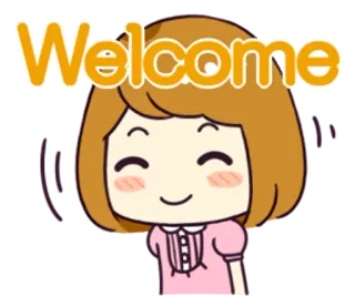😊 Welcome welcome, cartoon, girl, friendly, greeting whatsapp sticker