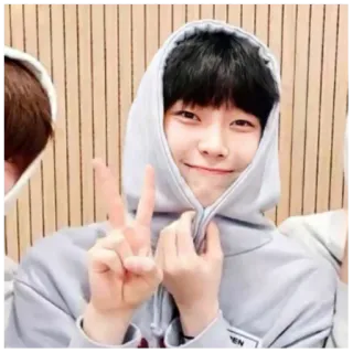 ✌️ สันติภาพ, เสื้อฮู้ด, เด็กผู้ชาย, ยิ้ม, น่ารัก, เกาหลี telegram sticker