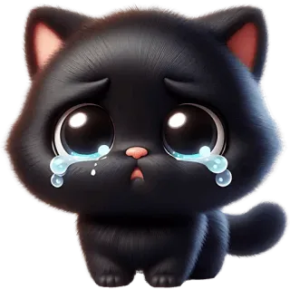 😭 gato, gato preto, triste, chorando, fofo, kawaii, animal, adesivo whatsapp sticker