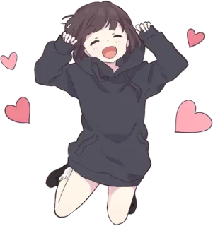 💕 аниме, девушка, милая, сердечки, счастливый, прыгает telegram sticker