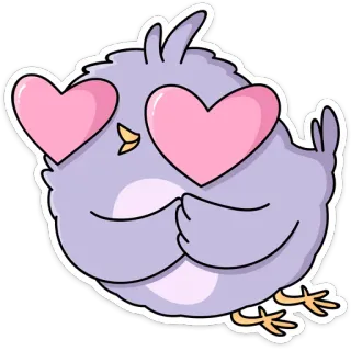 😍 птица, любовь, сердечки, милый, мультик, стикер, фиолетовая птица whatsapp sticker