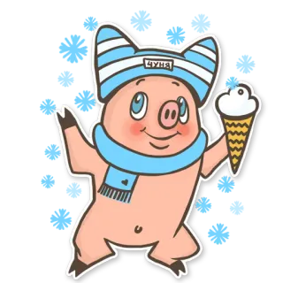 ❄️ ЧУНЯ pig, cartoon, ice cream, animal, hat, scarf, cute telegram sticker