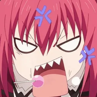 🔥 anime, angry, girl, red hair, lollipop, cartoon telegram sticker