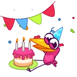 🎂 bird, birthday, cake, party, celebration, cartoon telegram sticker
