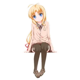 😊 สาวอนิเมะ, การ์ตูน, ผมสีบลอนด์, นั่ง, ชุดนักเรียน telegram sticker