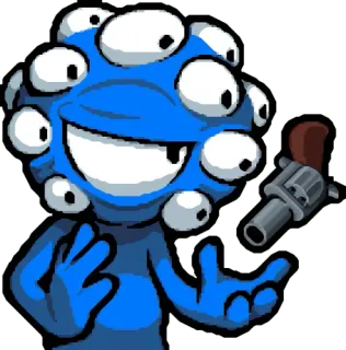 👀 monster, blue, gun, cartoon, weapon telegram sticker