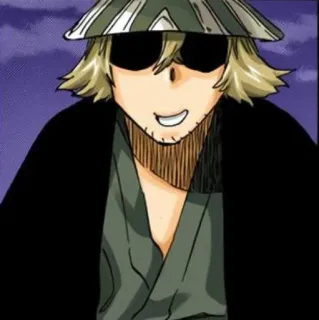 ⚔ Kisuke Urahara Bleach Anime, Kapelusz, Właściciel sklepu, Okulary przeciwsłoneczne, Manga telegram sticker