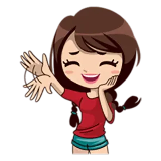 👣 kreskówka, dziewczyna, machająca, przyjazna, szczęśliwa whatsapp sticker