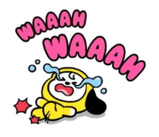 😭 Chimmy BT21 WAAAH WAAAH triste, chorar, chorando, chimmy, bt21, amarelo, fofo telegram sticker