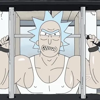 💪 Rick Sanchez Rick and Morty rick et morty, rick sanchez, gym, musclé, dessin animé, animation adulte telegram sticker
