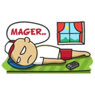 😔 MAGER.. lazy, cartoon, sluggish, lying down, procrastination, bored, sleepy telegram sticker