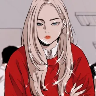 🚴‍♀ anime girl, blonde, red sweater, cartoon character whatsapp sticker