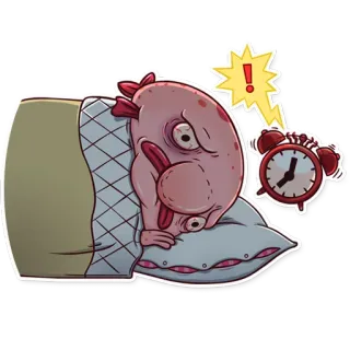 ⏰ endormi, réveil, matin, lit, dessin animé, illustration, personnage telegram sticker