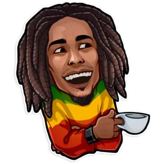 😄 Bob Marley Bob Marley, musician, reggae, singer, coffee, peace telegram sticker