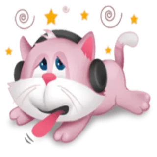 😵 gatto, cartone animato, stordito, cuffie, stelle, rosa, animale telegram sticker
